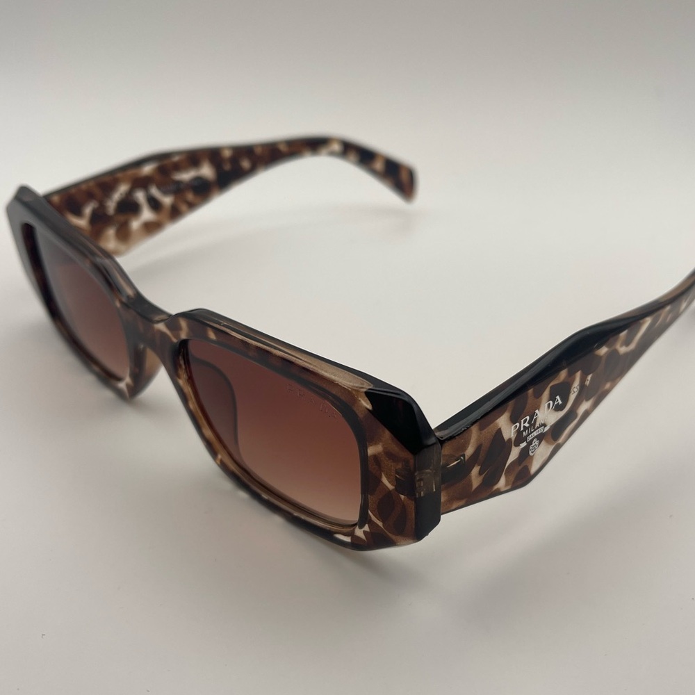 Prada PR17WS Tortoise Brown Rectangle Sunglasses Thick Frame Unisex